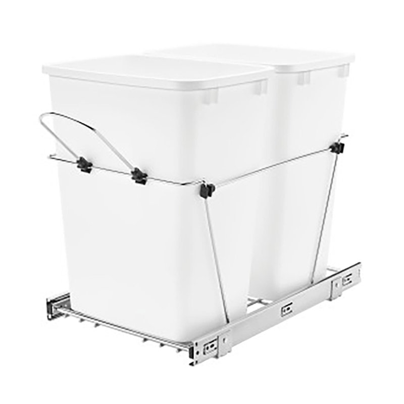 White Double 27 Quart Pull-Out Kitchen Trash Bin