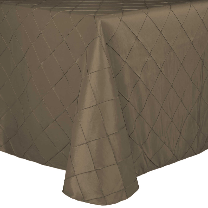 Ultimate Textile - Embroidered Pintuck Taffeta Tablecloth With Rounded Corners Taupe, 132" Square, 1