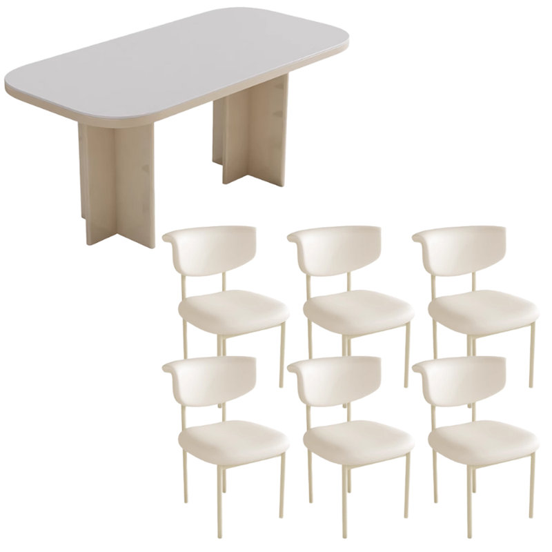 Ensemble de table de salle à manger moderne, simple et pratique, Blanc crème / blanc, H 29,52 po x L 62,99 po x l 31,49 po