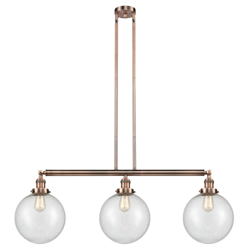 Luminaire suspendu linéaire à 3 lumières pour îlot de cuisine Lehmann, Cuivre antique, Grainé, DEL