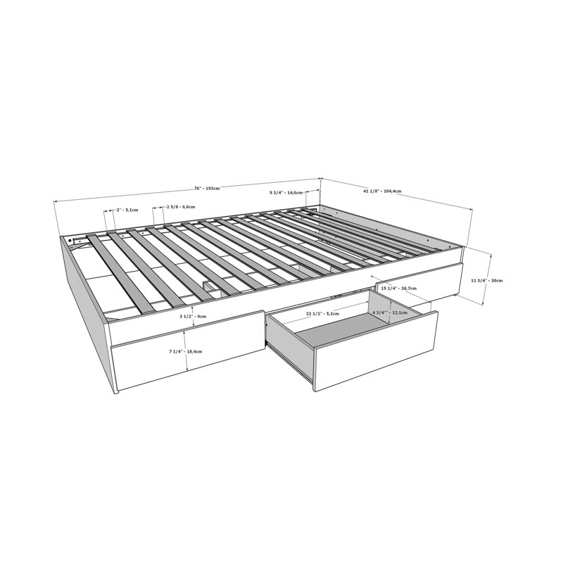 Lit plateforme avec rangement Ralston, Simple, Noyer