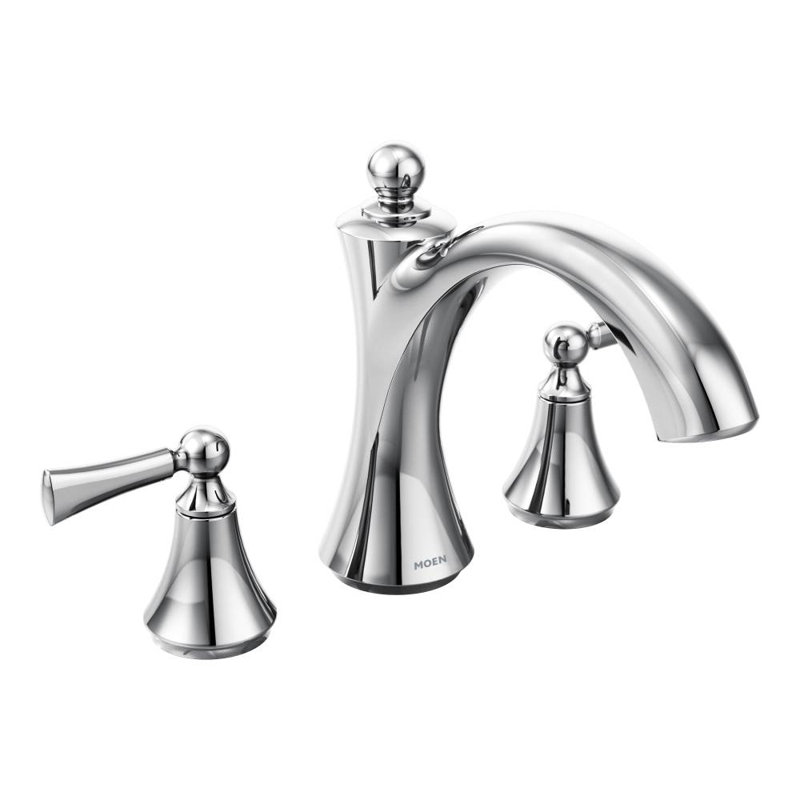 Garniture de robinet à fixation sur plateau avec deux poignées, un inverseur pour baignoire romaine, Chrome