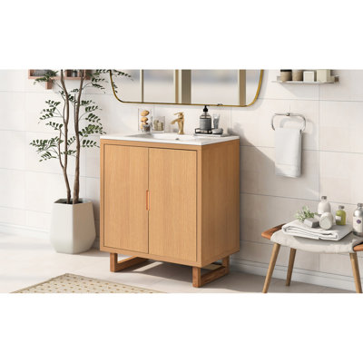 Meuble-lavabo de 30 po - Construction, rangement sous l'évier, portes, pieds en bois massif, armoire spacieuse, minimaliste
