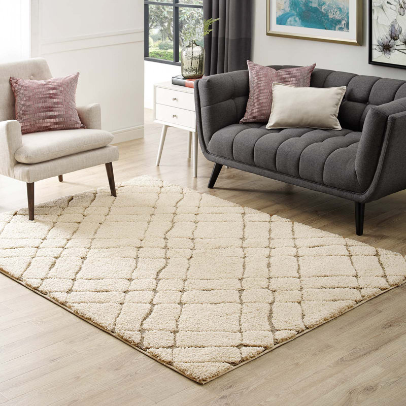 Modway Verona Abstract Geometric Shag Area Rug, Rectangle 5' x 8'