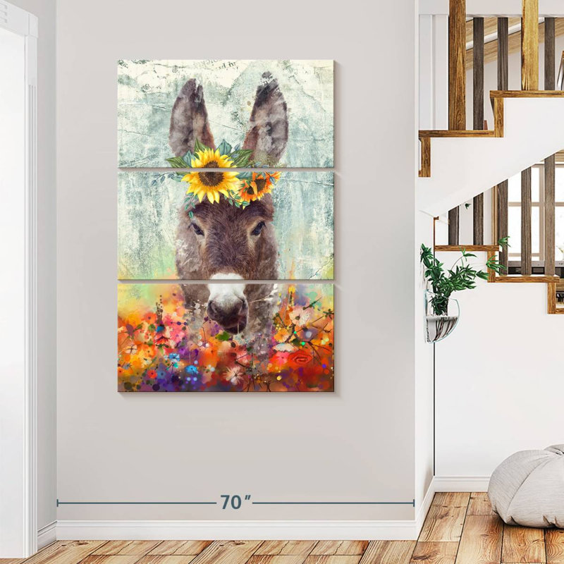 Donkey Floral Crown - 3 pièces de toile tendue, H 74 po x l 48 po x P 1,25 po