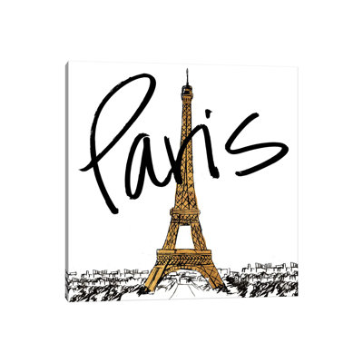 Gold Eiffel In Paris 1 Piece Wrapped Canvas Wall Art