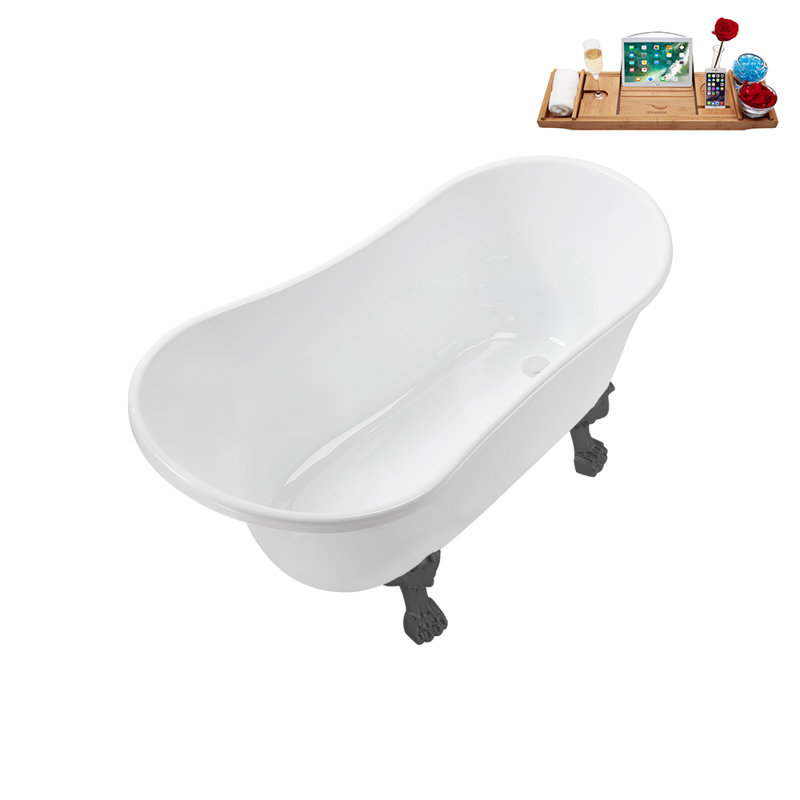 51.2'' x 25.6'' Soaking Acrylic Bathtub, Brushed Gun Metal, Glossy White