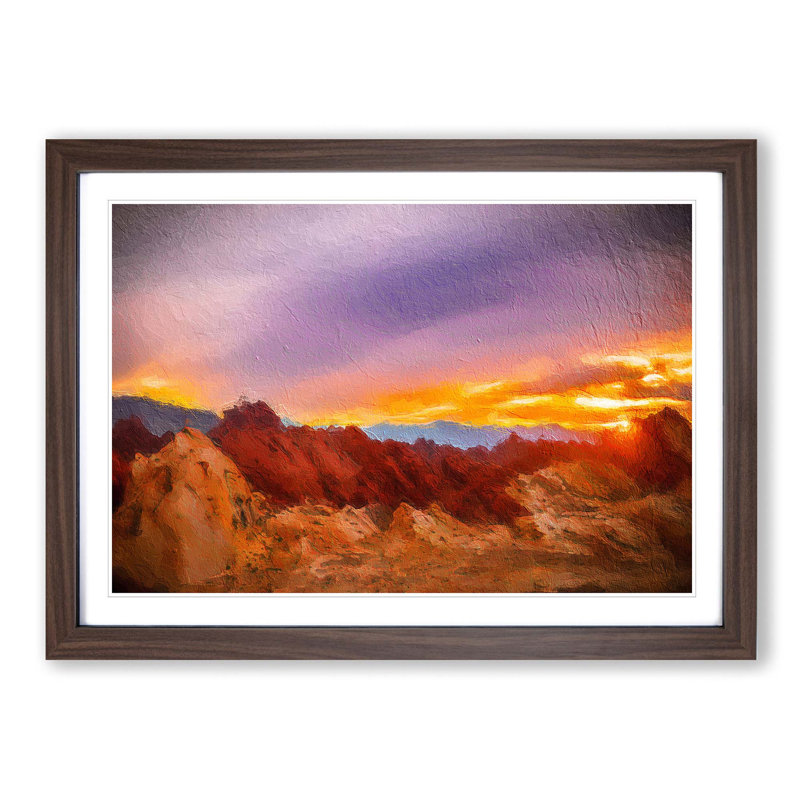 Sunset at the Valley of Fire - Picture Frame Painting Print, 48cm H x 65cm W x 2cm D, Walnut Framed
