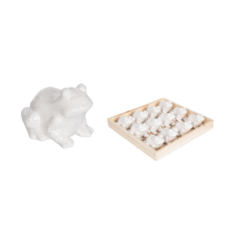  Mini Ceramic Frogs in Wood Box S/12 Home Decorations Spring
