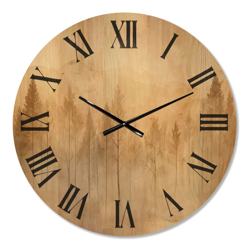 Horloge murale surdimensionnée en bois imprimé Wilderness - Latte Forest Glow, Large