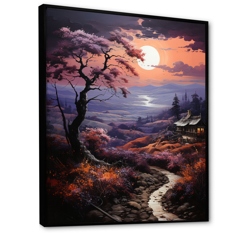 Balal Countryside Crimson Dusk Landscape I - impression, H 32 po x l 16 po x P 1 po, Cadre flottant noir