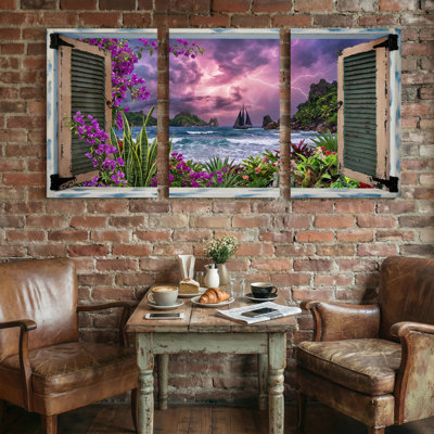 Paysage et nature, fenêtre, tempête tropicale, voilier, paysage