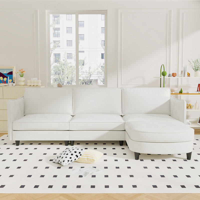 Canapé de grande taille à 3 places de 107,8 po, canapés en forme de L avec repose-pieds mobile, accoudoirs avec poches, fauteuils en tissu modernes pour le salon, l’appartement, le bureau