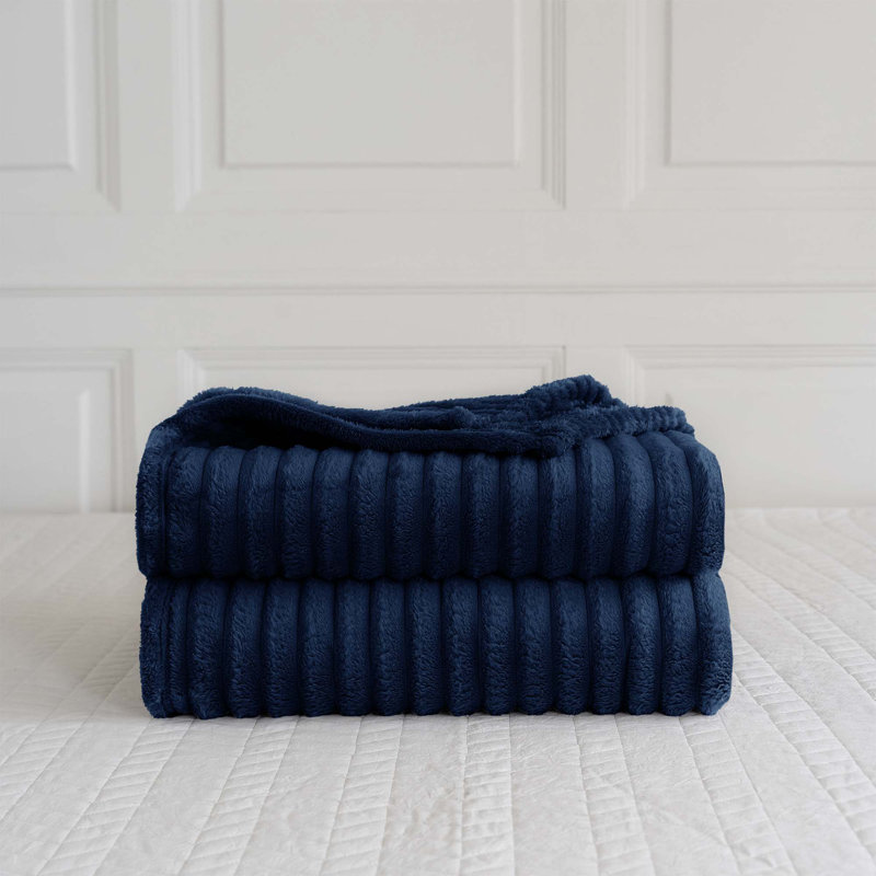 Rehana Snug Soft Chunky Ribbed Cord Plush Throw Blanket, W200 x L240cm, Navy