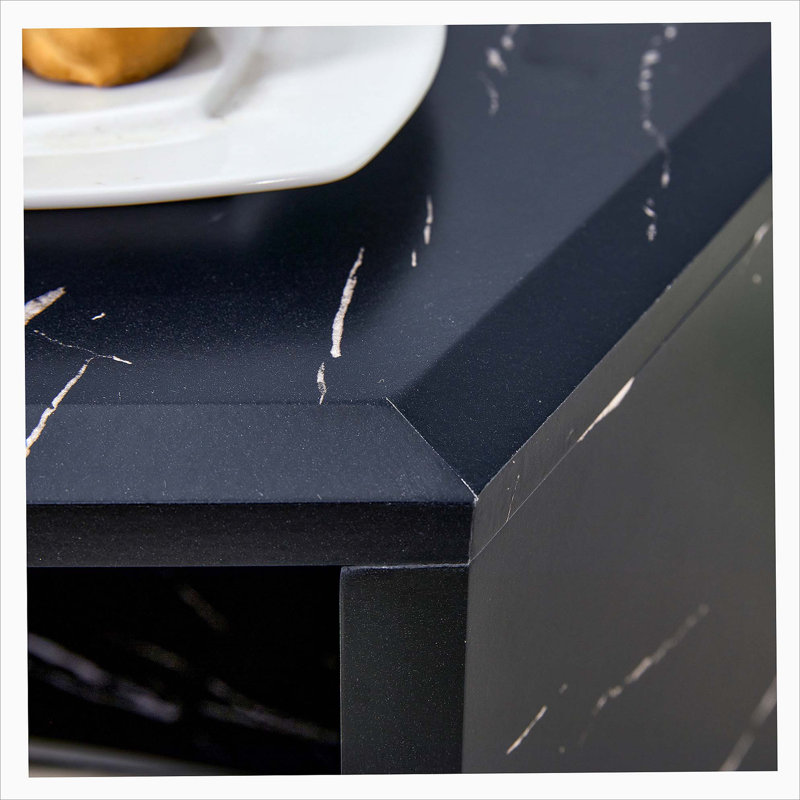 Minimalist white patterns hexagonal Coffee Table Set.Hexagonal MDF coffee table, Black