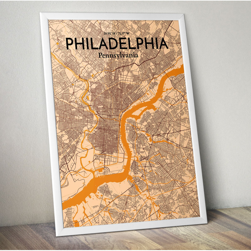 « philadelphia city map », reproduction d’impression sur affiche, H 36 po x l 24 po x P 0,05 po