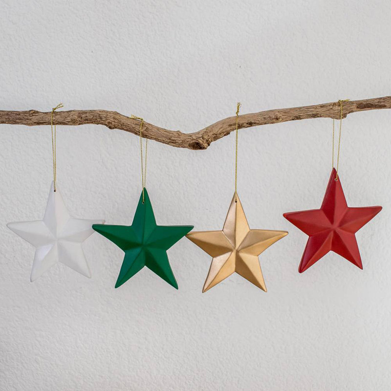 Ensemble d’ornements en forme de fêtes 4 lumières star, Vert / Rouge
