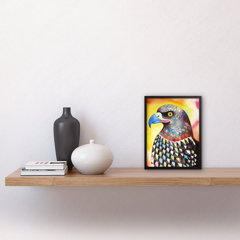 Bald Eagle Bird Folk Art Watercolour Painting Artwork Framed Wall Art Print 9X7 Inch