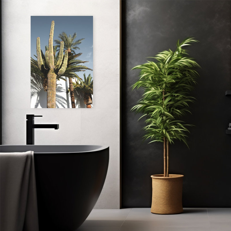 Art contemporain, paysage abstrait, palmier, cactus, H 24 po x l 16 po