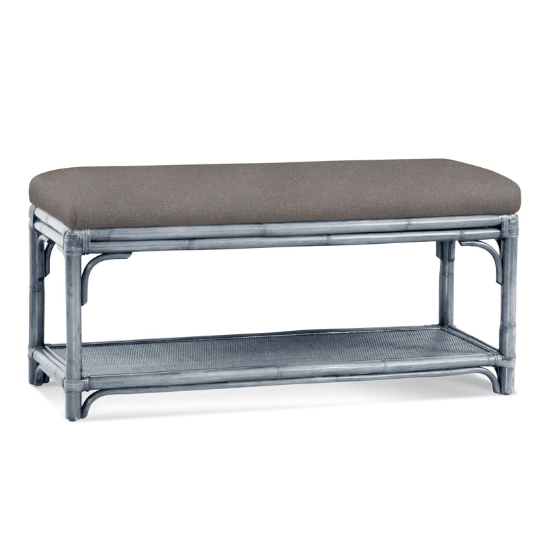 Summer Retreat Wicker Shelf Storage Bench, Sea Glass, White Textured Performance; 0865-91