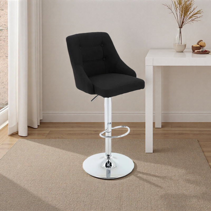 Bar Stools，Annasha Swivel Upholstered Adjustable Height Counter Stool with Metal Frame, Black/Polyester, Silver