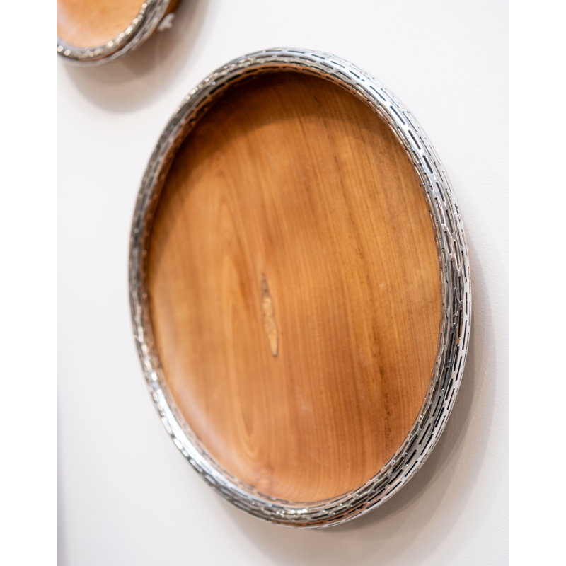 Teak Wood Bowl Wall Art, Metallurgy Edge, 16" H x 16" W x 2" D