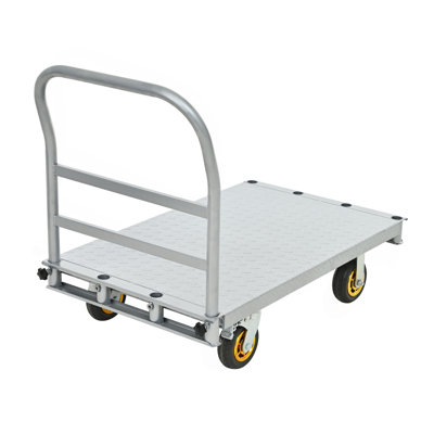 2-In-1 Steel Panel Truck Cart 2200 LBS, Heavy Duty Platform Truck Carts With 4 Side Handrails, Flatbed Lumber Cart Drywall Carts With 4X6" Rubber Swiv