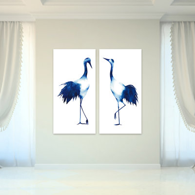 " Ink Drop Crane 1 And 2 " 2 - Pieces Painting Print