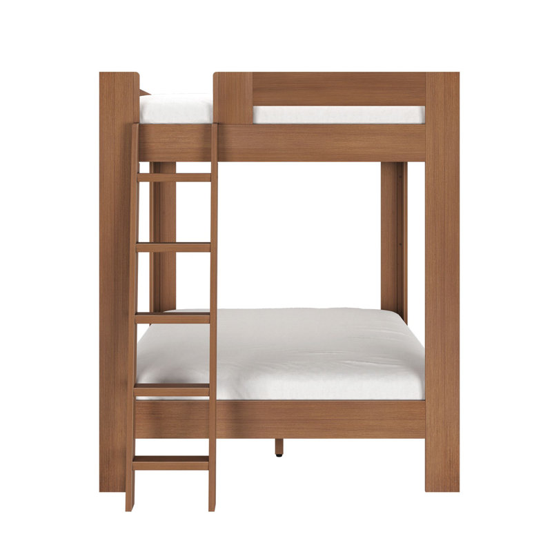 Olympic Queen Over Queen Bunk Bed with Ladder, Embossed Pecan