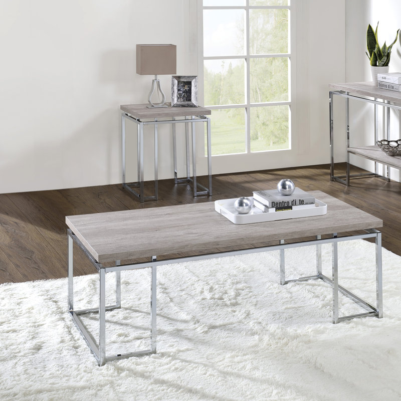 Table de bout en chêne naturel et chrome avec base en métal