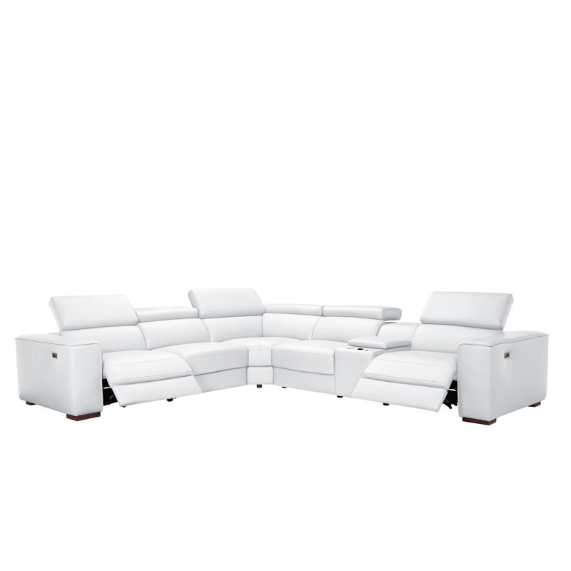 Italian genuine leather Sectional Power recliner sofa With Console,Wireless charging And Power sofa+Power Headrest + Armless double Power