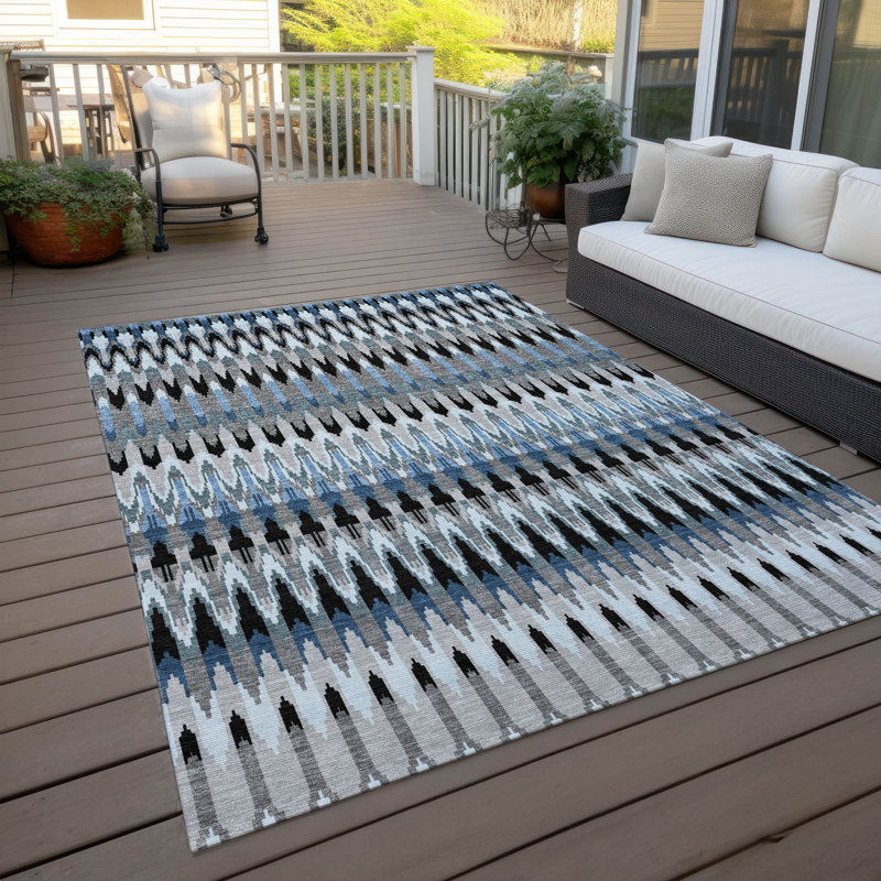 Washable Abstract Indoor / Outdoor Rug, Rectangle 10' x 14'