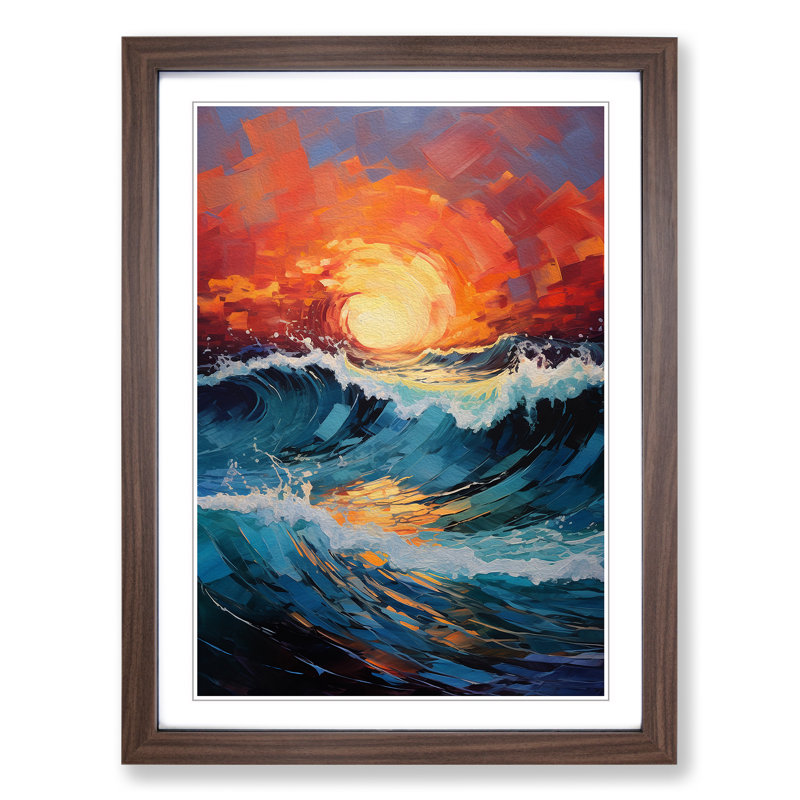 Ocean Expressionism No.3 - Single Picture Frame Print on Wood, Walnut Framed, 64cm H x 46cm W x 2cm D