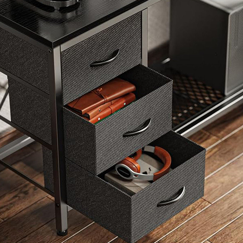 Reversible L Shaped Computer Desk with Drawers, Gaming Desk with LED Lights and Power Outlets for Home & Office, Black