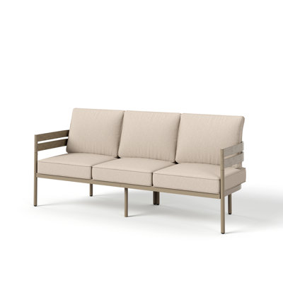 Outdoor Sofa – Faux Wood Frame, Weather-resistant Cushions by Latitude Run