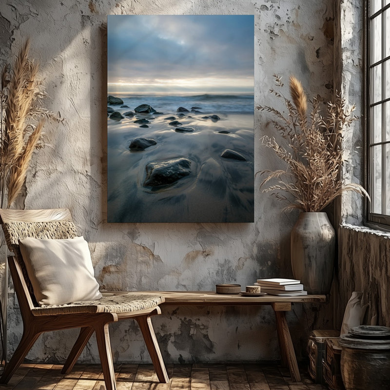 Reproduction d'art sur toile, "Une scène côtière sereine à l'aube avec une plage tranquille", H 12 po x l 9 po