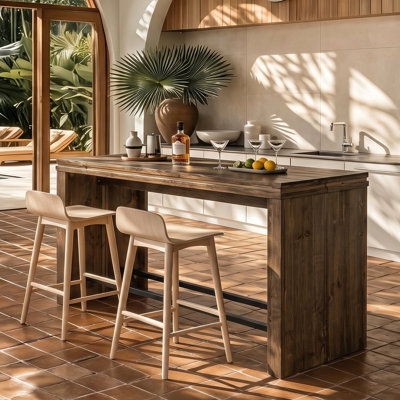 Farmhouse Solid Wood Bar Table, Rectangular Counter Height Table,63-Inch Rustic Bar Counter with Metal Footrests, Vintage High Top Dining Table for Bar, Dining Room, Kitchen, Living Room