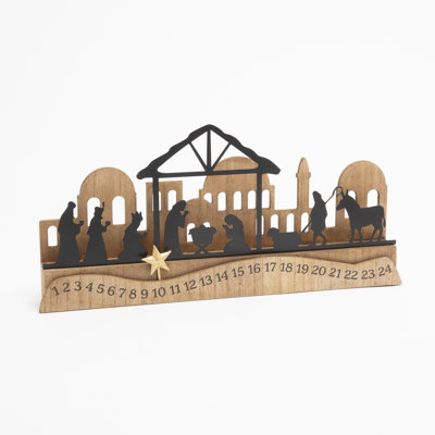 Calendrier de Noël en bois avec crèche de Noël 16,5 "