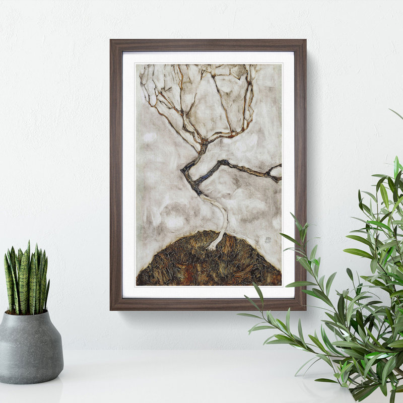Small Tree in Late Autumn by Egon Schiele - Picture Frame Painting, Walnut Framed, 48cm H x 36cm W x 2cm D