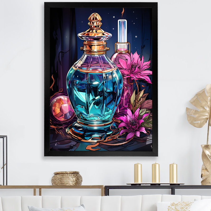 Crystal Perfume Bottle 2 - Parfums, art mural, Cadre photo noir, H 20 po x l 12 po x P 1 po