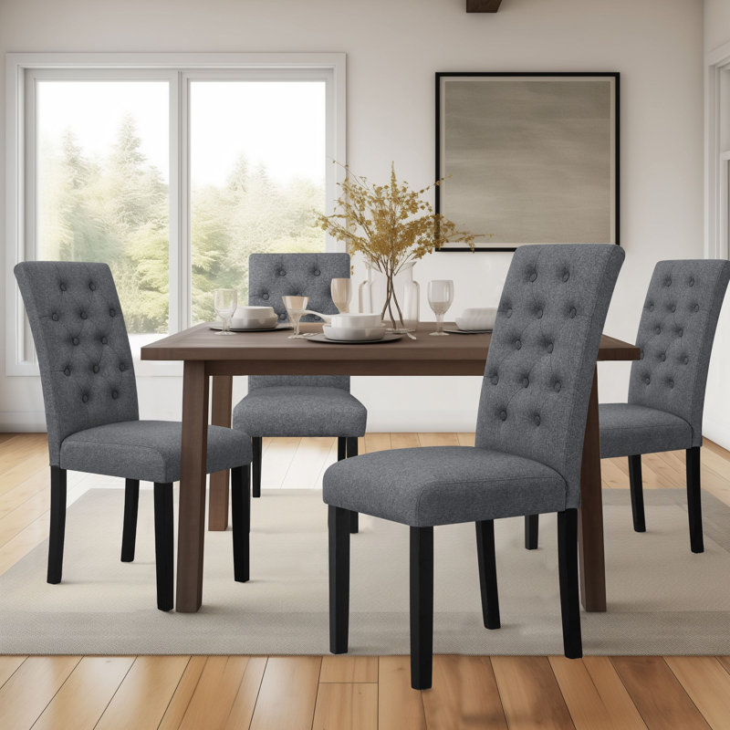 Tufted  Fabric Upholstered Parsons Dining Chairs, Dark Gray, 4