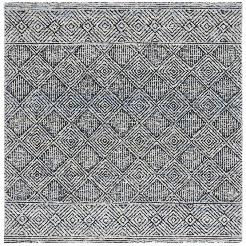 Ebony Hand Tufted Wool Pile Geometric Rug, Square 6'