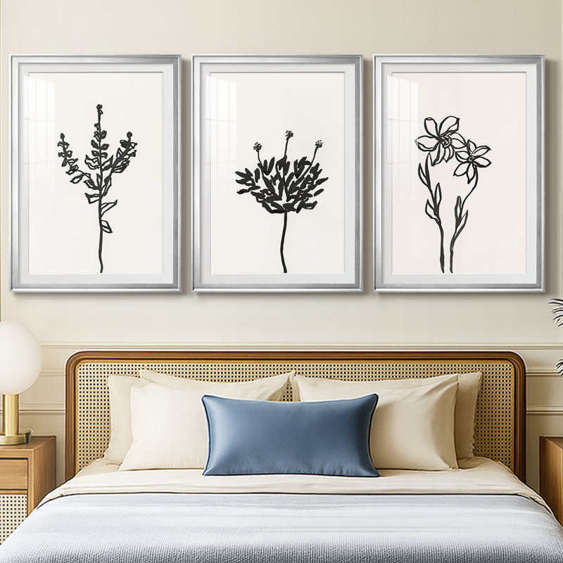 Encre botanique croquis II, Argent argent, H 21 po x l 30 po