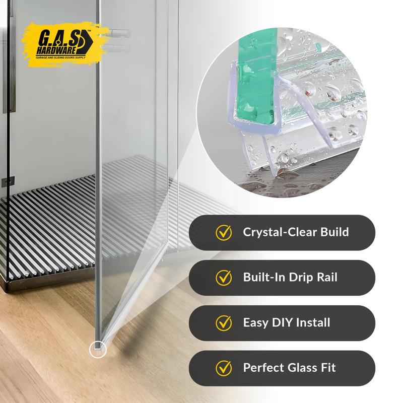 Frameless Shower Door Bottom Sweep, 0.25" H x 40" W x 2" D