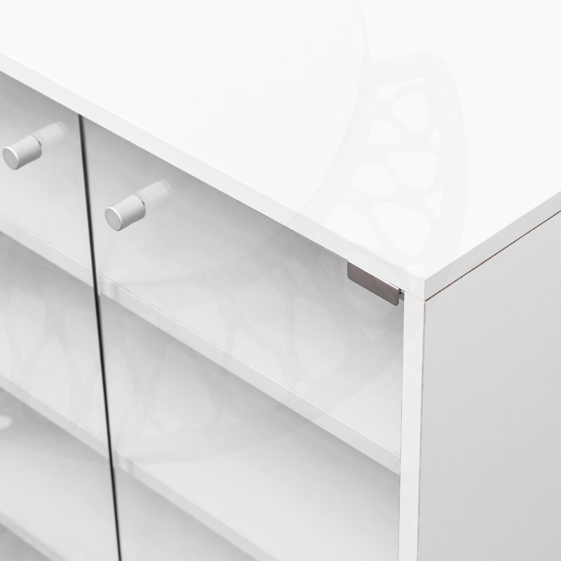 Durable Tempered Glass Shoe Organizer with RGB LED Light and Stackable Design for Efficient Storage and Display, White