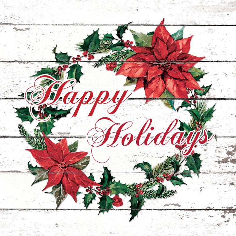 Christmas Wreath Happy Holidays - Wrapped Canvas Print, 51cm H x 51cm W x 3.8cm D