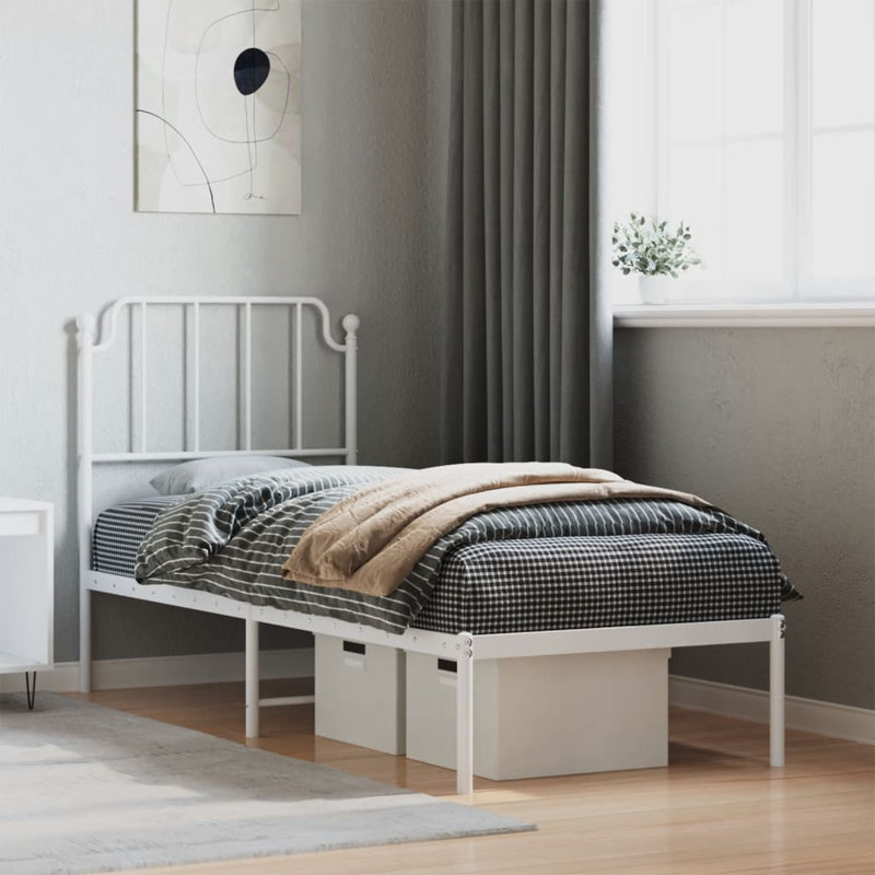 Structure de lit en métal Chudney, acier robuste, sans matelas, Blanc, Simple