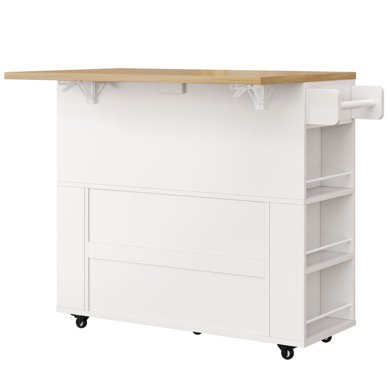 Rolling Kitchen Island with Storage, Kitchen Island Cart with Drop Leaf Countertop, Island Table with Arch Open Shelf