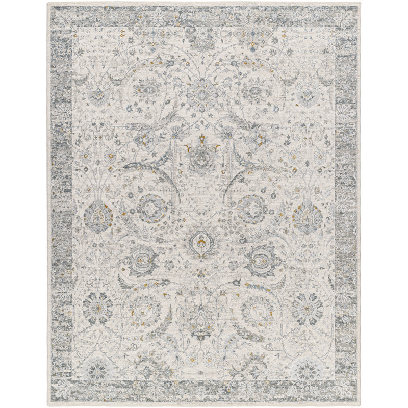 Aransa Traditional Blue and Cream Area Rug, Round 7'