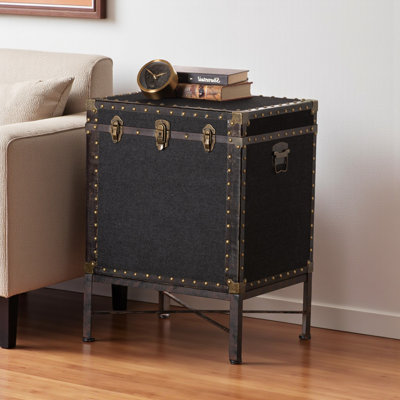 Moberg Lift-Top Trunk End Table in Vintage Black Canvas